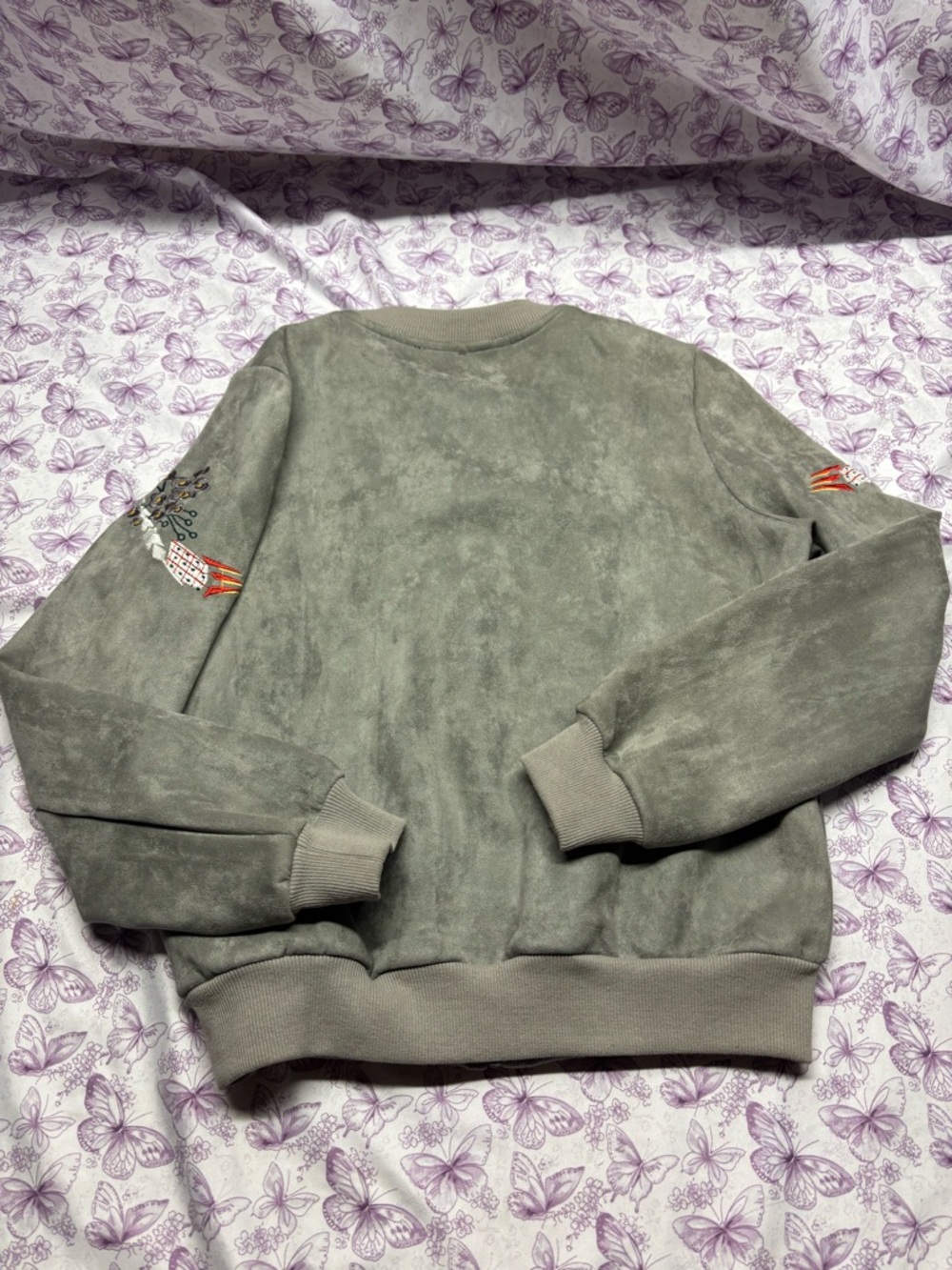 🌈privy Suede Embroidered Bomber Jacket - Picture 3 of 4